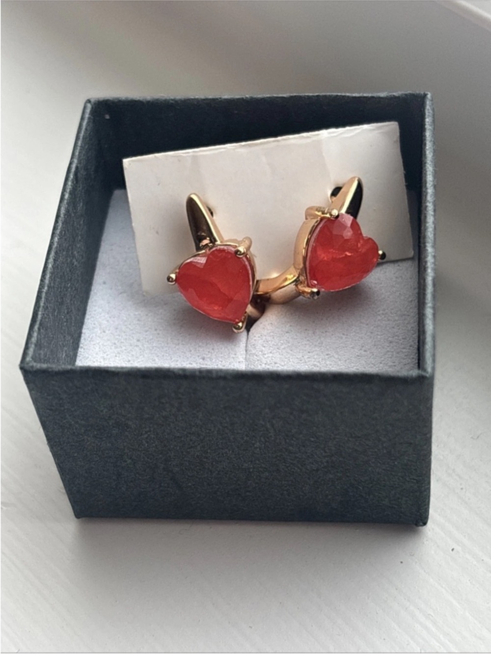 Rose Gold Plated Red Orange Heart Earrings Romantic Dangle Drop Earrings Gift